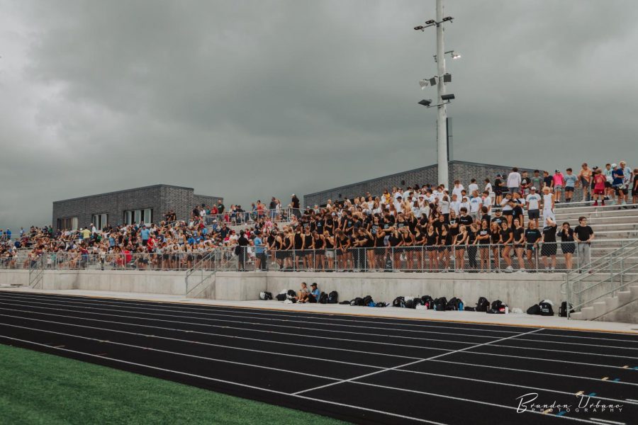 Fans in the Elkhorn North Stadium fro the Gatorade scrimmage.