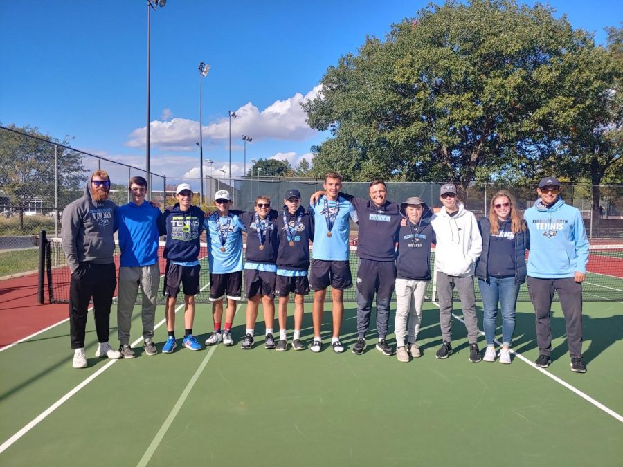 Boys State Tennis competitors for this school year. Several underclassmen were able to compete and helped increase the boys tennis team overall State placement from the previous year.                    (Photo Courtesy): @elknorthtennis on Twitter