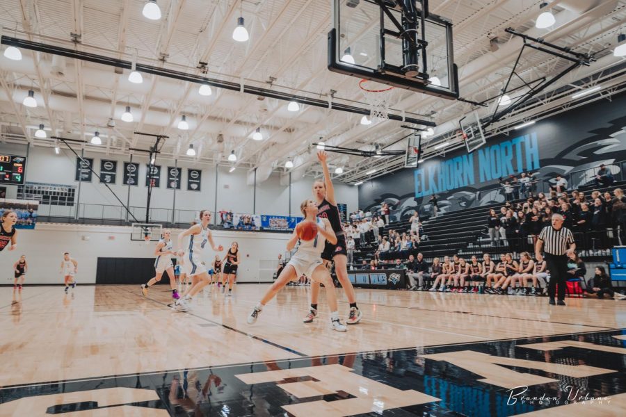 Reese Booth going up for a contested layup. 