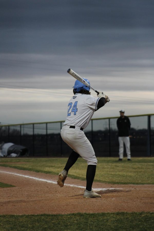 #24, Bodie Sellmeyer, loading for his swing. His at-bat ended with a pop up to the outfield.