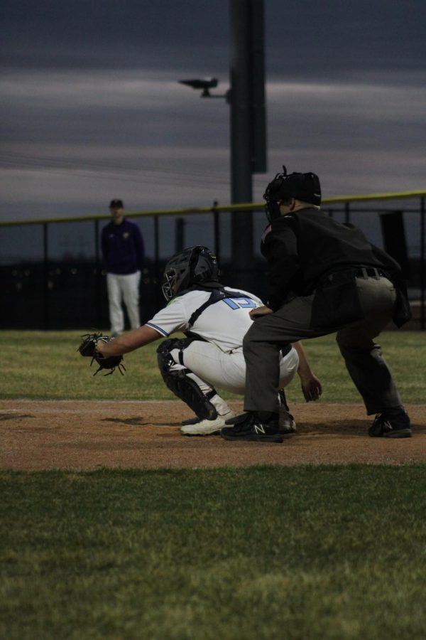 Junior, Ryder Kyle, framing a pitch for Cole Fischer. Kyle caught the entire game against Bellevue. 