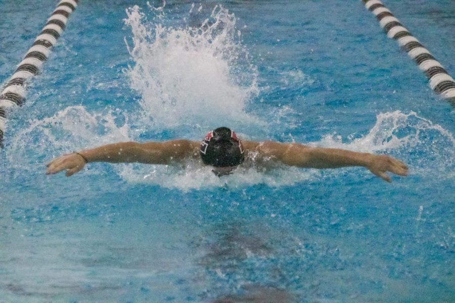 Palmer strokes forward during the 50 Yard Freestyle.  Palmer raced a strong time of 24.67 and placed 2nd in the event. 