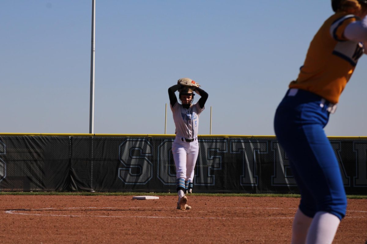 Senior Halle Pribnow pitching against Wahoo on October 6, 2023. Elkhorn North softball is ranked third for B District 3. 