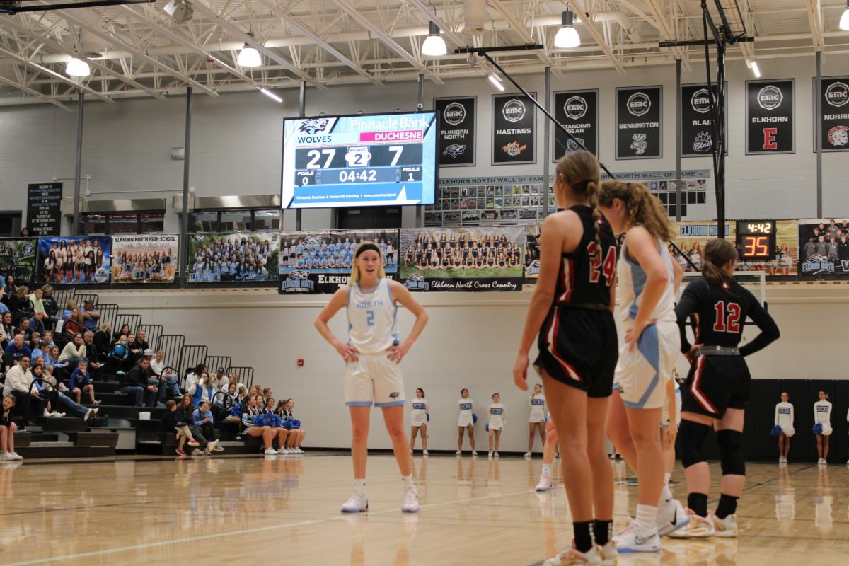 Senior Britt Prince (2) getting ready to shoot free throws. This was after being fouled on a reverse layup attempt vs. Duchesne Academy on December 5, 2023.