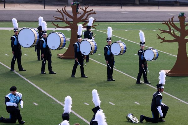 Evan Scholten, Dekker Rowe, and Andrew Hoegemeyer performing in a marching band competition on September 16, 2023. They performed at the Millard West Wildcat Classic and got 4th in their class. 
Photo Courtesy of Matthew Rom