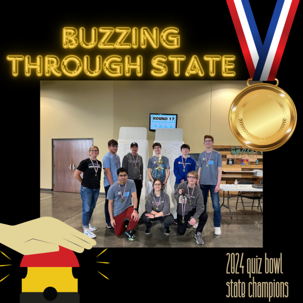 The Elkhorn North quiz bowl team poses for a picture after winning the state championship.
Photo courtsey of Melissa Peterson.