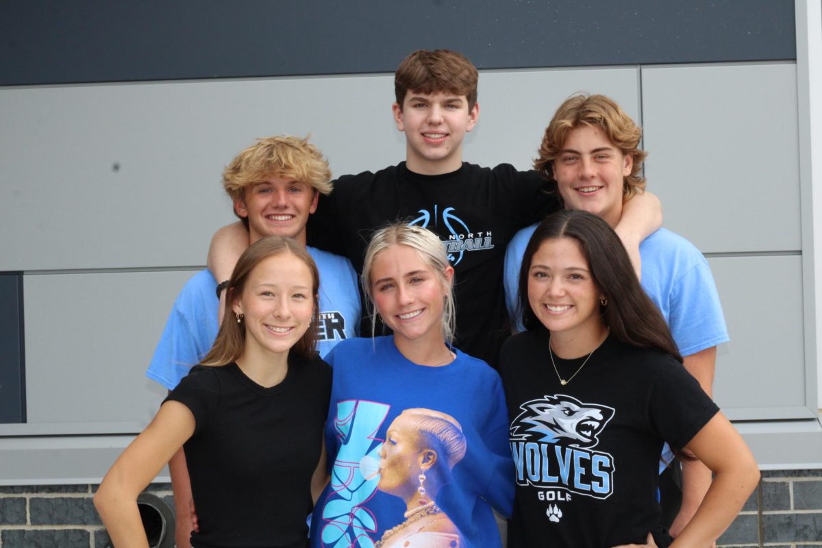 The 2024-2025 editors of the North Howler. 
Back row: Harrison Vokt, Tyler Cooney, Garrett Ringenberg
Front row: Chloe Mead, Payton Brummels, Chelsea Mahloch