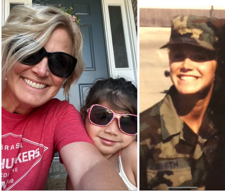 Kelly Smith with her foster daughter (left).
Kelly Smith in the Air Force. (right)