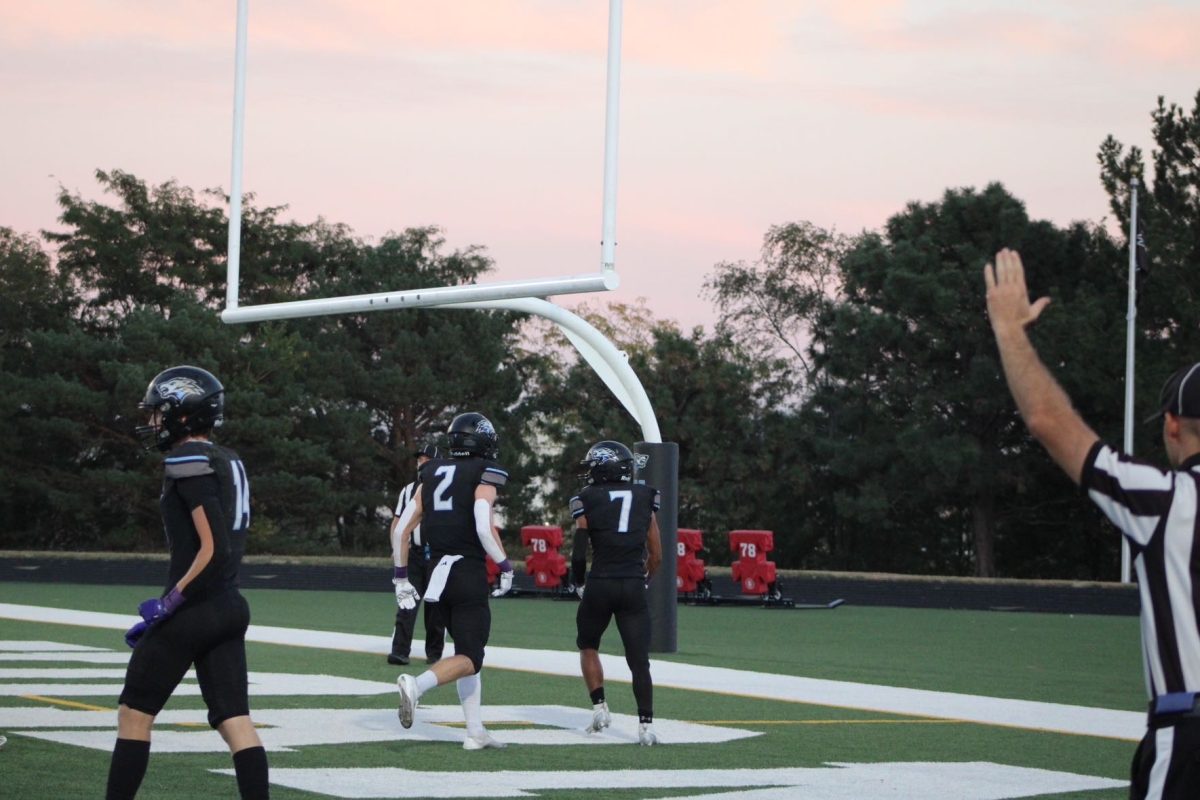 Jett Tingelhoff after scoring one of his many touchdowns. On september 27th, against Blair he was unstoppable. Photo courtesy of Mia Turner.