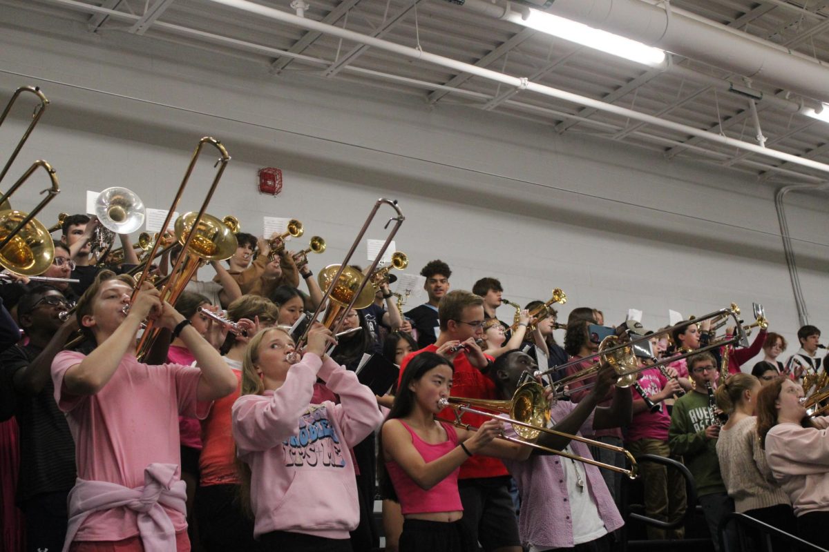 Elkhorn North's band plays in the gym at the pep rally.