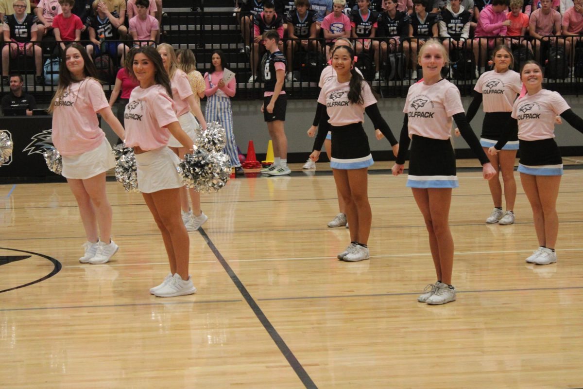 Cheer and dance team perform at the beginning of the pep rally. 