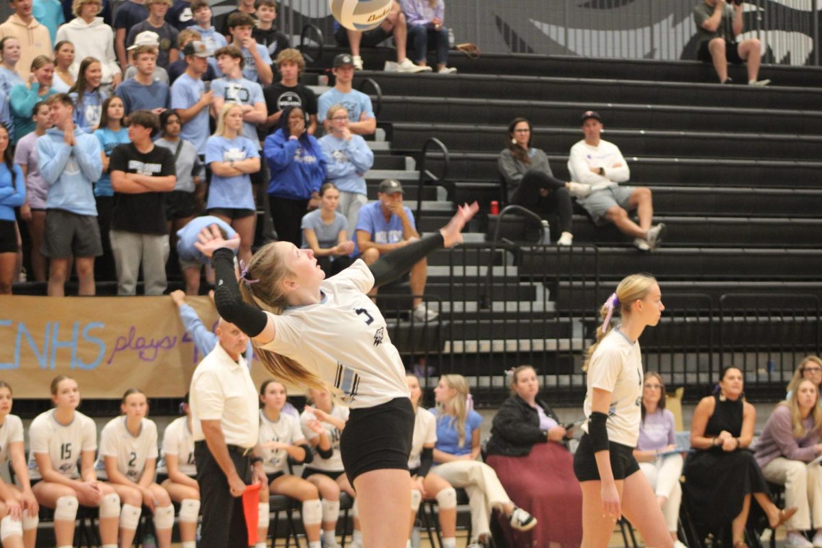 Millie Mauch (1) preparing to serve the ball. The serve was good and resulted in an ace for the wolves on Oct. 1.