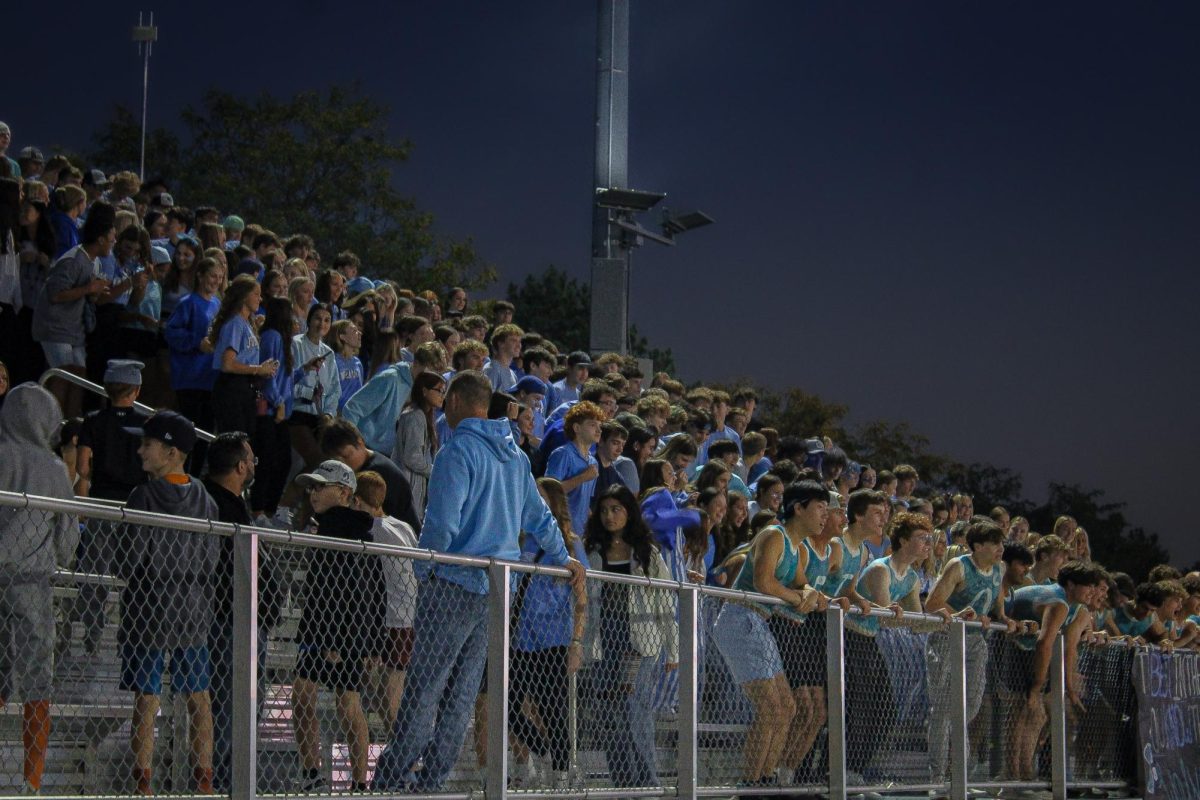 The Elkhorn North High School student section is decked for the blue-out theme. The turnout was very high.