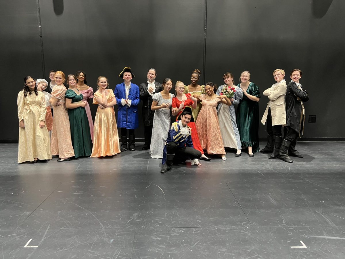 The One Act cast poses for a photo 5 minutes before they were onstage for Districts. Districts were held at Gretna East High School on December 7th.