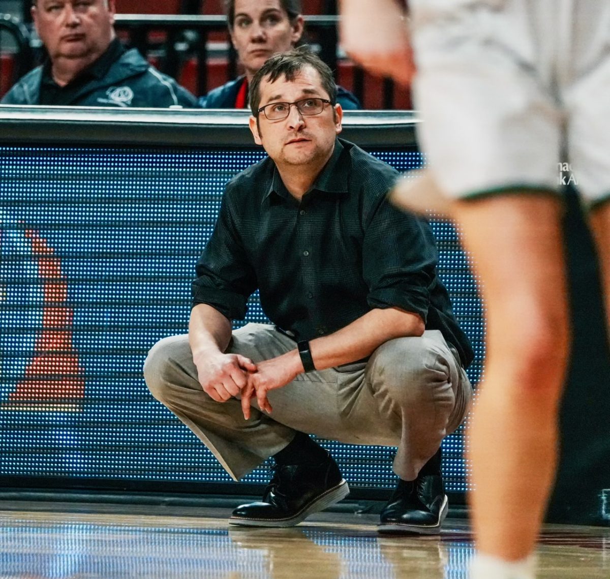 This picture features Michael Kroupa focused on the game he's coaching at state.
Photo courtesy of Michael Kroupa.