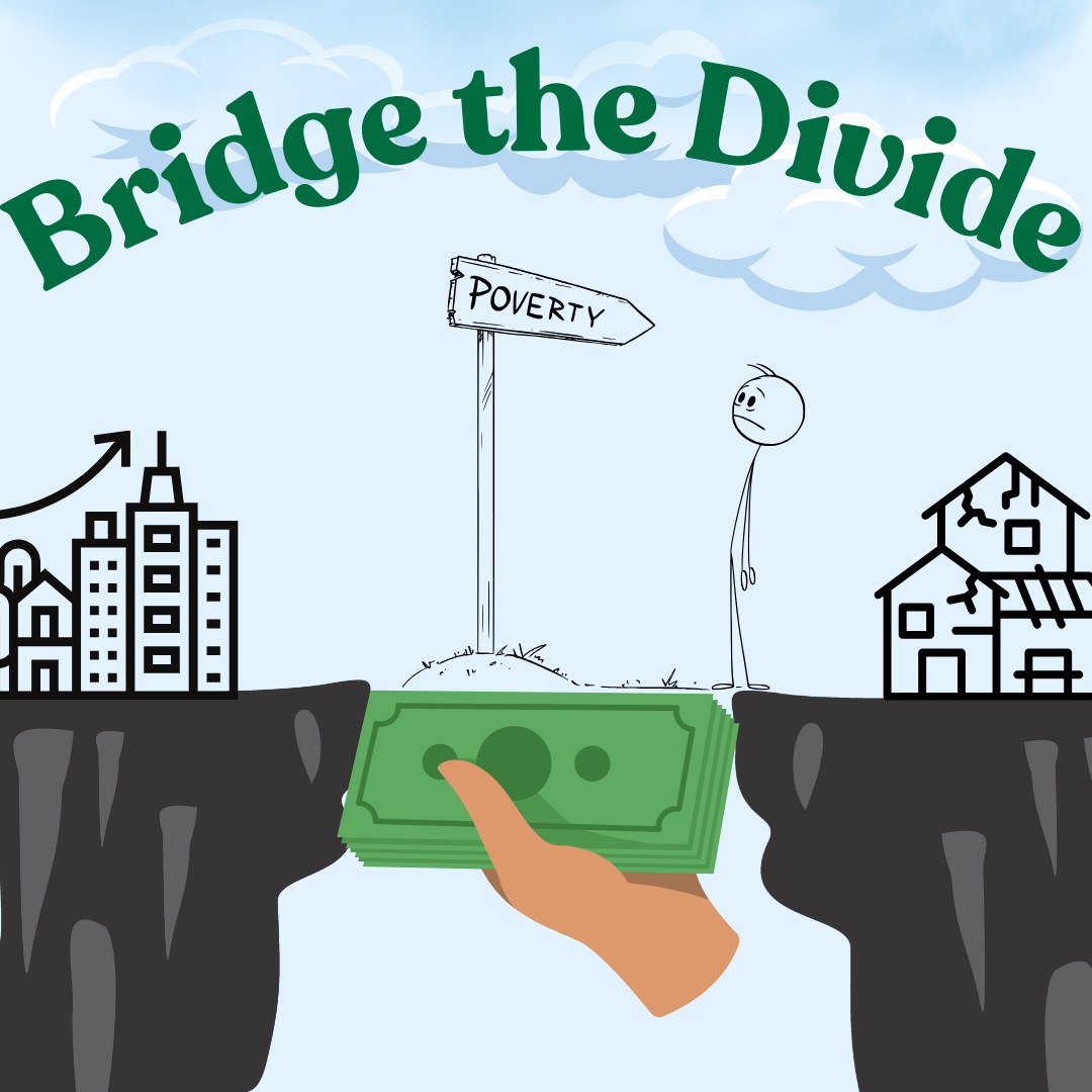 Financial gap represented by the need of money to bridge the divide. Graphic by Elan Perry