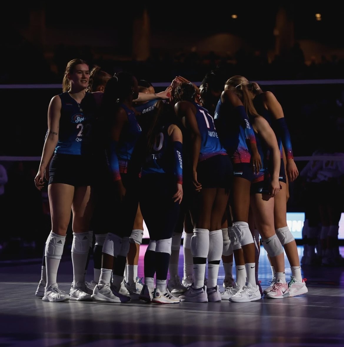 Omaha Supernovas in team huddle during their game. Photo courtesy of Omaha Supernovas Instagram 