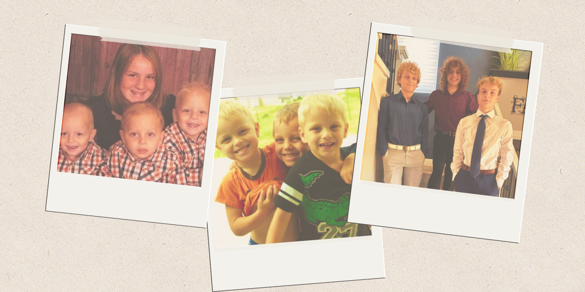 Three images of Trenton with his triplet brothers as they grow up.