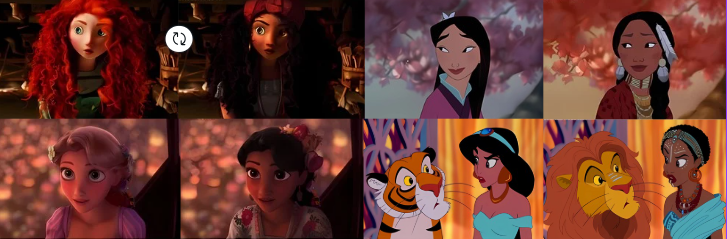Depiction of race-swapped Disney princesses. Disney needs to make new stories with a diverse cast to truly progress.
