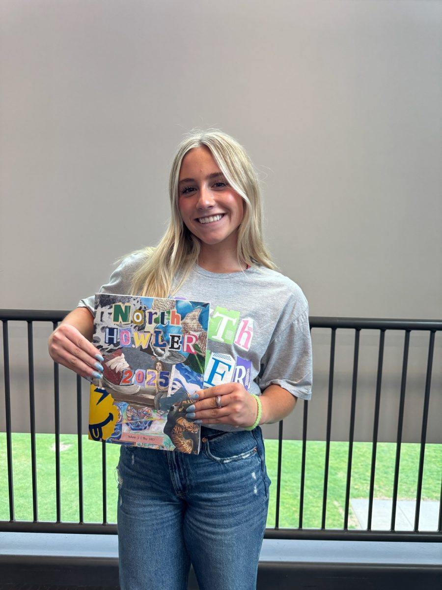 On Wednesday,  April 30, the Newspaper staff passed out the North Howler print issue. Payton was estatic to distribute the North Howler's work and show off the teams dedication and creativity. Photo courtesy of Chloe Healy