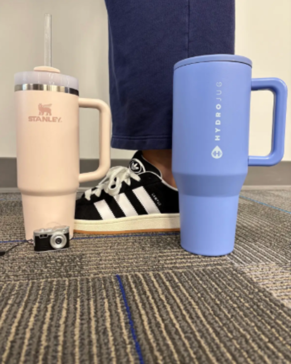 Popular items in 2025 are depicted above, including: Adidas Campus, digital camera, HYDROJUGS and Stanley water bottles. These are staples in 2025 trends. 
