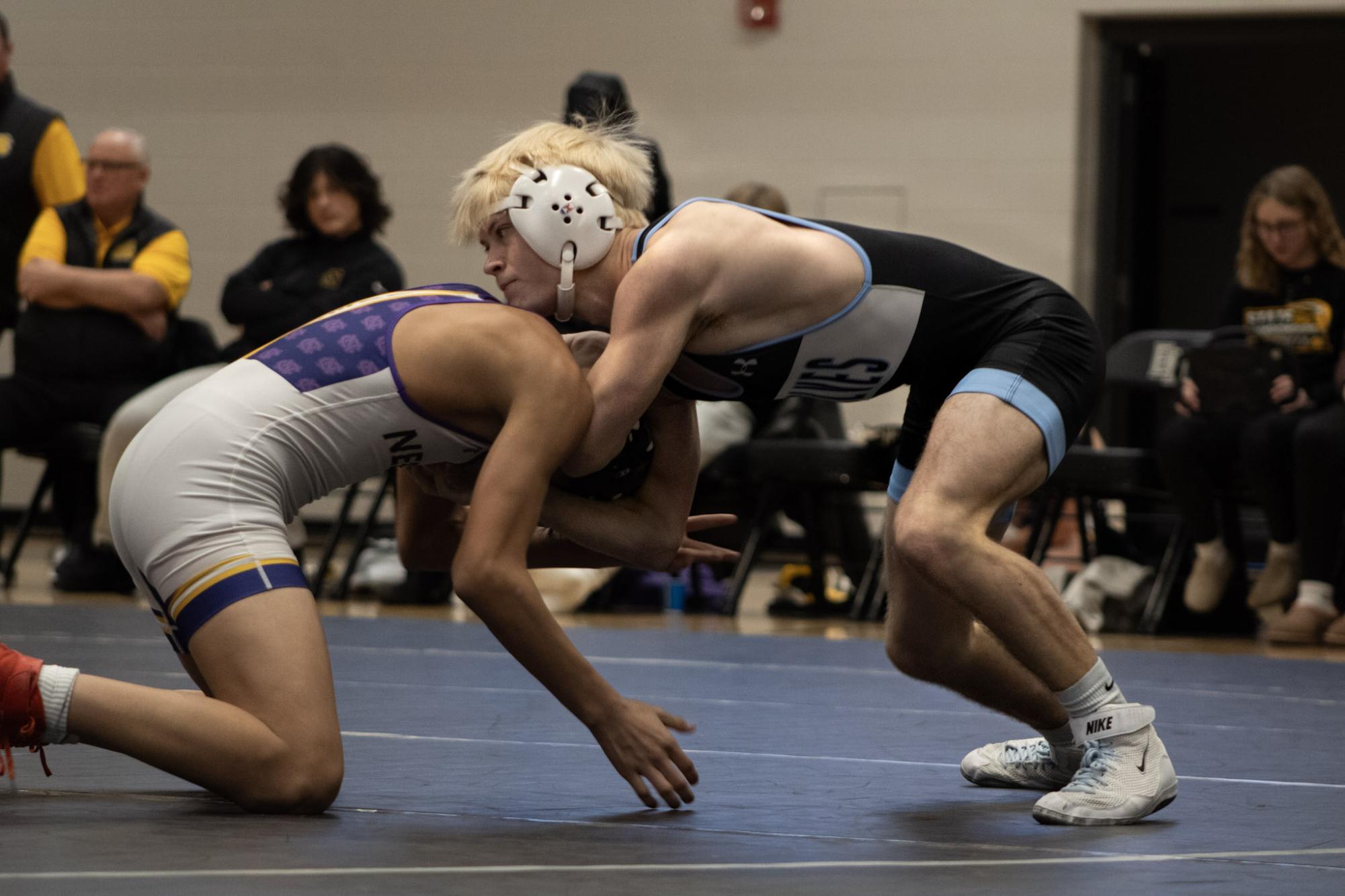 Senior Tyson Philbrick gains the advantage over his opponent. Philbrick ended the round in a minute and 42 seconds.
