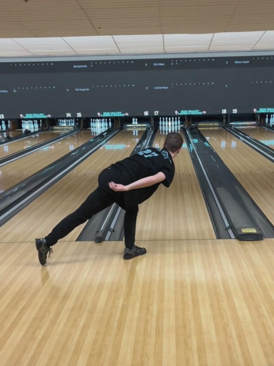 Sophomore Isaac Meissner rolls the bowling ball towards the pins. This was his first attempt so there were no pins knocked down yet. 