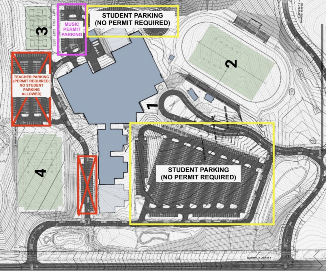 A picture of the ENHS parking lot is shown above. The photo illustrates where students will now be allowed to park. 