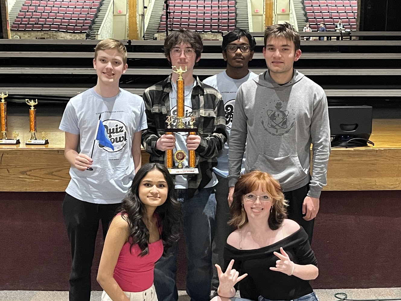 Detloff Holding the trophy after the quiz bowl competition on February 13th. The team got second place overall.