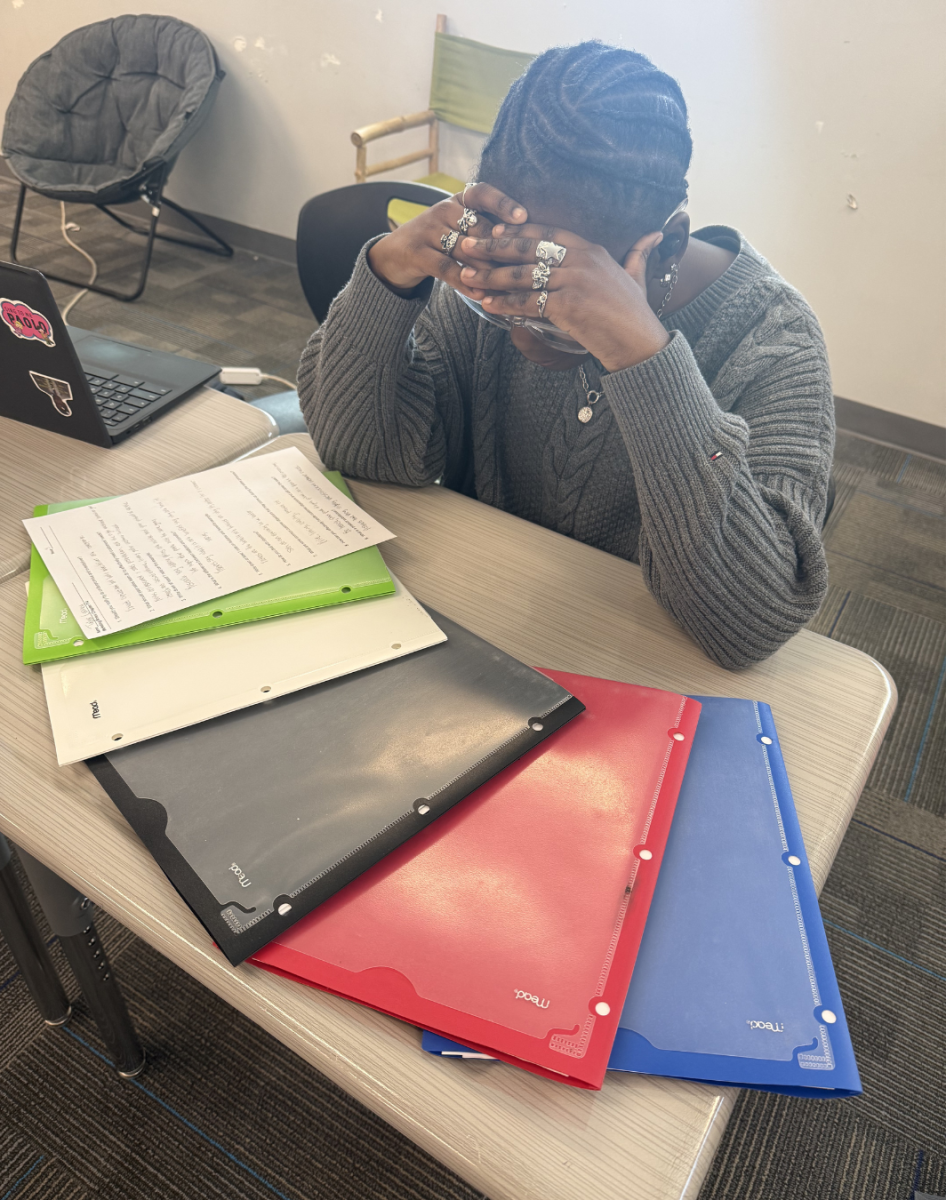 Senior Marsha Akula is stressed out from all of the homework she has to do. Marsha is in AP classes where she gets hours of homework each night.