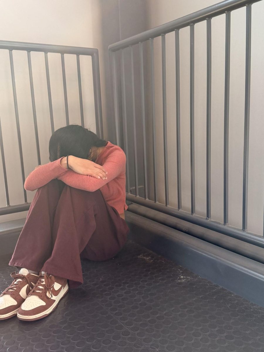 Junior Niharika Kandari sits with her head resting in her arms. She has dealt with insecurity from herself and other people throughout this year and it had become overwhelming.