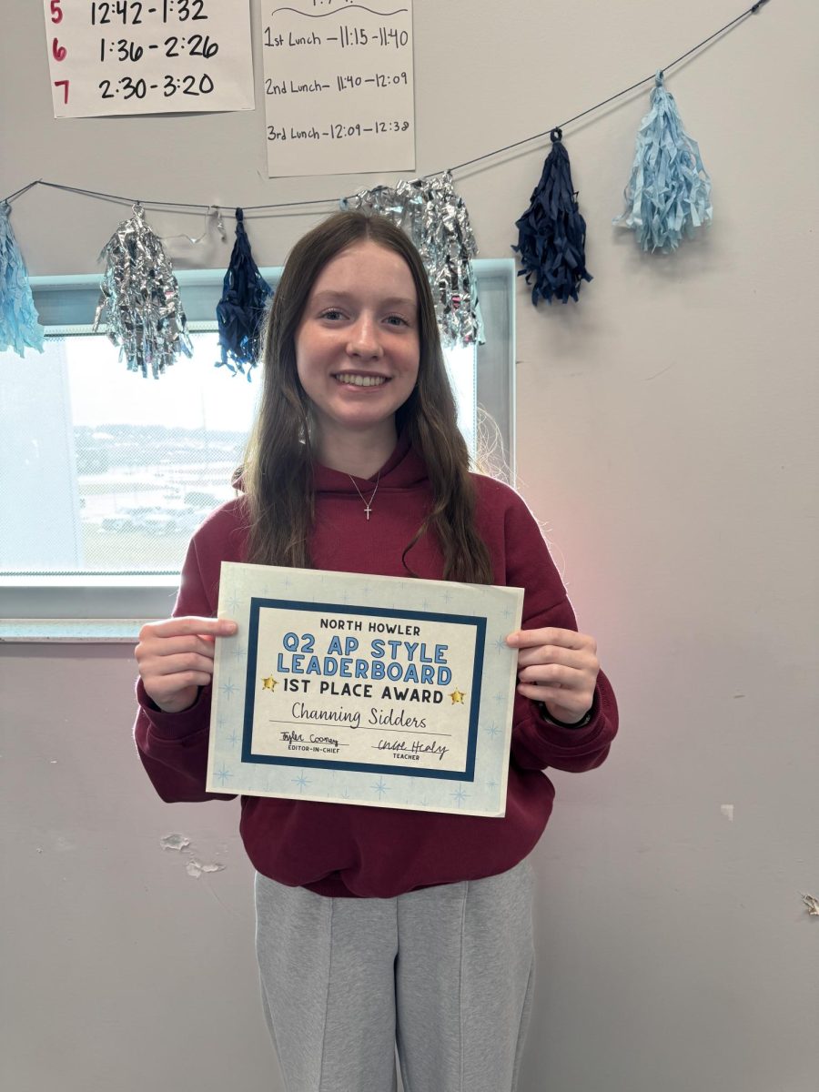 Sophomore Channing Sidders won the Quarter 2 AP Style Leaderboard against her North Howler classmates. Sidders has used her detailed writing style and creativity to help make the print issue come to life.