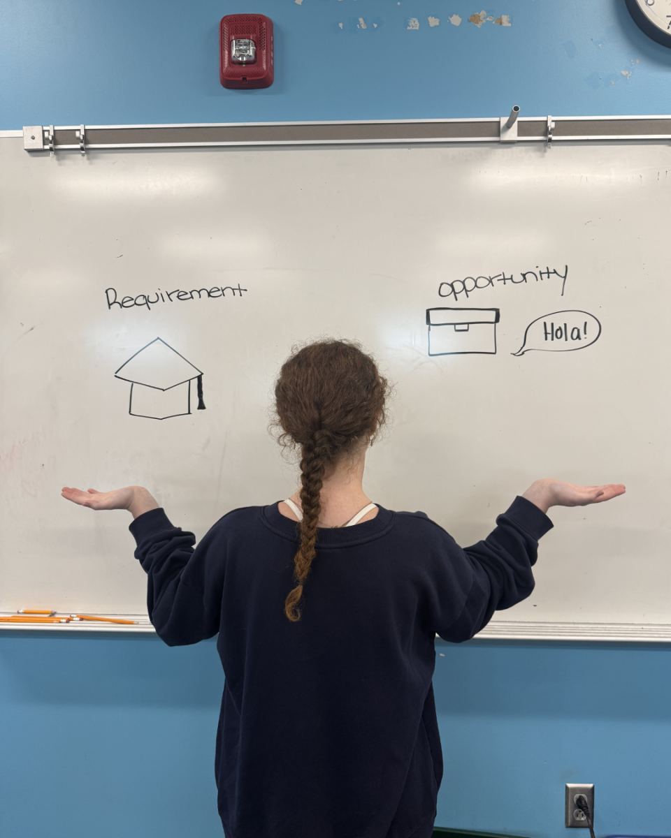 Student Taylin Lacey-Benson trying to decide between continuing a foreign language or being contempt with meeting the requirement. This is a difficult decision many younger students have to make after finishing Spanish II.